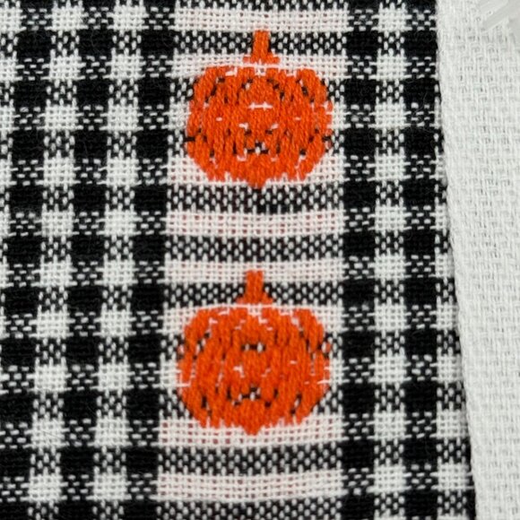 Shabby Chic Pumpkin Cloth Dinner Napkins Set of 8 20x20 Black White Checker Fall - Picture 6 of 7